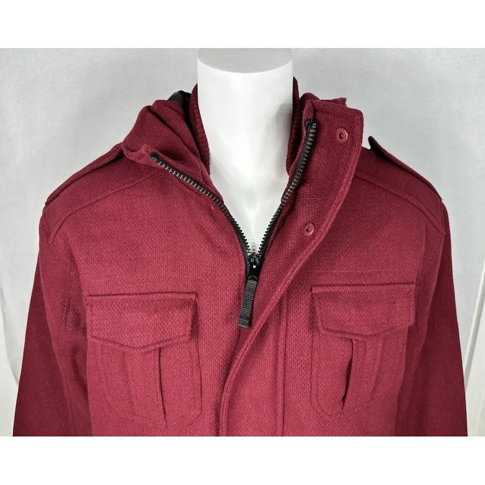 PJ MARK Mens 2XL Insulated‎ Full Zip Snap Hooded Jacket Maroon Vintage Y2K NEW